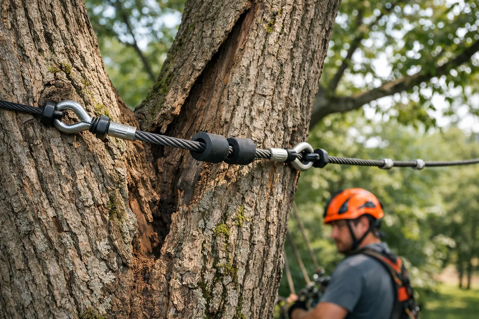 Tree Cabling for Split Trunk Repair